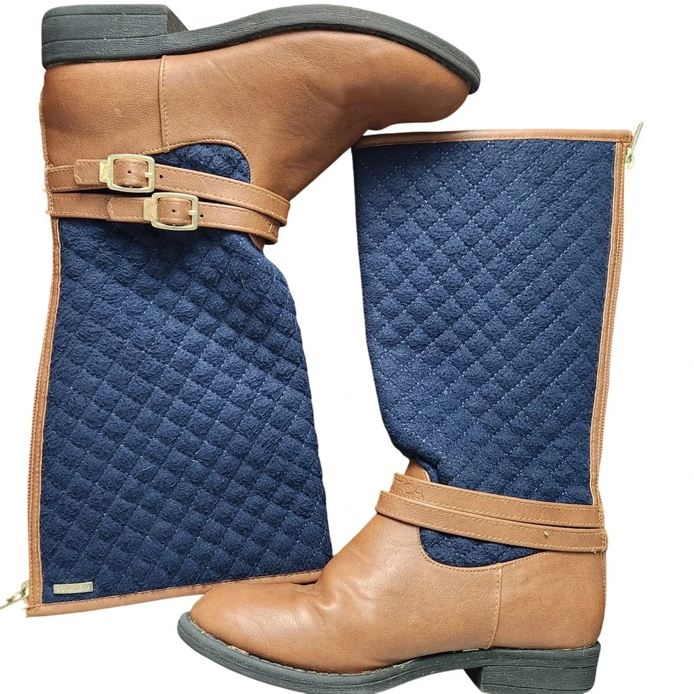 Nautica girls tall boot quilted navy &‎ brown Size 1